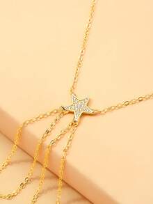STONEFANS 1pc Gold Bohemian Style Double Finger Star Linked Bracelet, Women's Summer Accessory Bracelet Gift Jewelry Graduation Gift - Multicolor - View 4