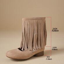 Women's Ankle Boots & Ankle Boots <Removable Hidden Heel Two-Way Wear Tassel Western Style Women's Ankle Boots> - Apricot - View 7