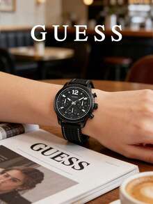 Women's Guess W1025L3 Watch, All Black Chronograph Sports Wristwatch, With Perforated Rubber Strap, Multifunction Quartz Movement Wristwatch - Black - View 2