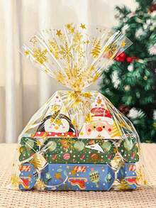 10pcs Transparent Christmas Cellophane Gift Bags Featuring Snowflake, Star, And Christmas Tree Patterns; Suitable For Christmas Gift Wrapping, Christmas Party Supplies, And Festive Home Decor. - Multicolor - View 4