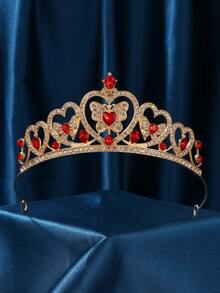 Gold Women's Crown & Headpiece: Red Heart-Shaped Rhinestone Bridal Crown, Crystal Princess Headband & Hair Accessories - Red - View 4
