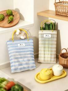 1pc Hanging Mesh Storage Bag, Striped Breathable Wall Organizer Pouch, Drawstring Grocery Holder For Kitchen, Reusable Mesh Tote Bag For Vegetables, Garlic And Ginger, Space Saving Wall Hanging Storage, Lightweight Home Kitchen Accessory - Multicolor - View 5