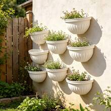 4pcs Set Round Wavy Edge Plastic Wall-Mounted Flower Pot Rack, Thickened Weather-Resistant Windproof Plastic Wall-Mounted Flower Pot Rack, Suitable For Indoor And Outdoor Green Plant Planting - Flower Pot - View 2