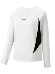Adidas New Women's Sporty Casual Minimalist Basic Long Sleeve T-Shirt Crew Neck Pullover - White/Black - View 1