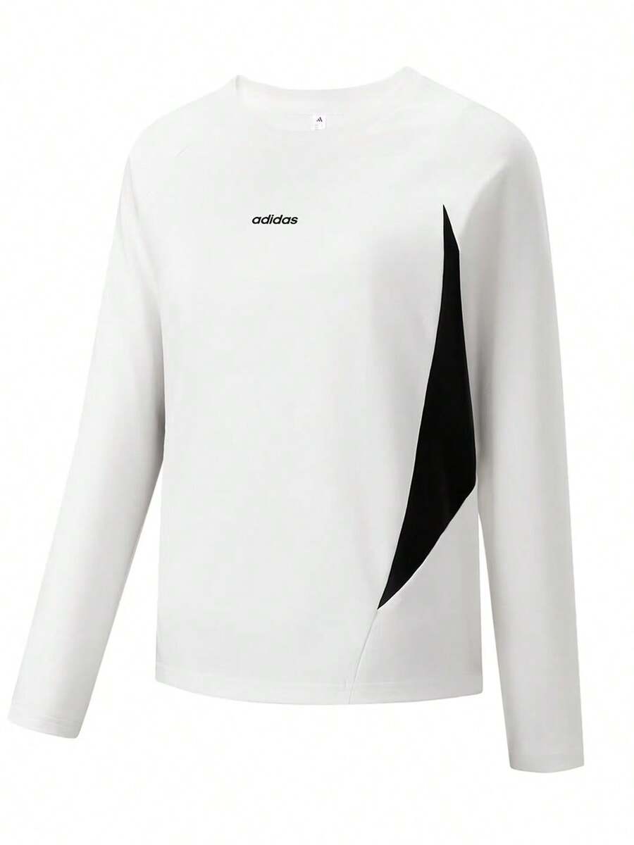 Adidas New Women's Sporty Casual Minimalist Basic Long Sleeve T-Shirt Crew Neck Pullover - White/Black - View 1