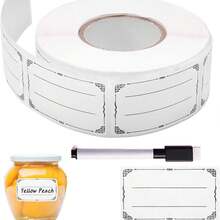 150/300/600pcs+ Pen [Roll Oval/Square] White Writable Label Stickers, Want Your Kitchen Storage To Look Great? Oval Label Stickers In One Roll Can Do It! Comes With Decorative Border, Gives A Sophisticated Look When Applied, Waterproof, Oil-Proof And Freezer-. Food Classification Stickers, Freezer Labels, Tear-Resistant And Durable, Comes With Decorative Border, 150/600pcs+ Pen Set Optional. Durable Paper Material, Compatible With Marker Pens And Fountain Pens, Food Packaging Tape & Stickers & Labels. Kitchen Storage And Organization. Convenient And Practical - Multicolor - View 2