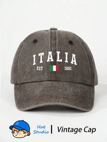 1pc Italian Print Washed Baseball Cap, Classic Casual Fashion Vintage Soft Sweatband Adjustable Size Lightweight Multifunctional Dad Hat, Suitable For Outdoor Sports, Daily Wear, Party, Vacation, Perfect Gift For Family And Friends - Baseball Cap - View 12