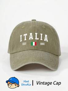 1pc Italian Print Washed Baseball Cap, Classic Casual Fashion Vintage Soft Sweatband Adjustable Size Lightweight Multifunctional Dad Hat, Suitable For Outdoor Sports, Daily Wear, Party, Vacation, Perfect Gift For Family And Friends - Baseball Cap - View 11
