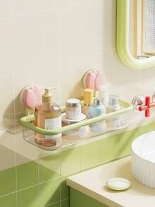 Suction Cup Shower Caddy, Drill-Free Wall Mounted Bathroom Storage Rack, Durable Rust-Proof Plastic Floating Storage Basket, Space-Saving Shampoo Soap Toiletries Organizer - Multicolor - View 2