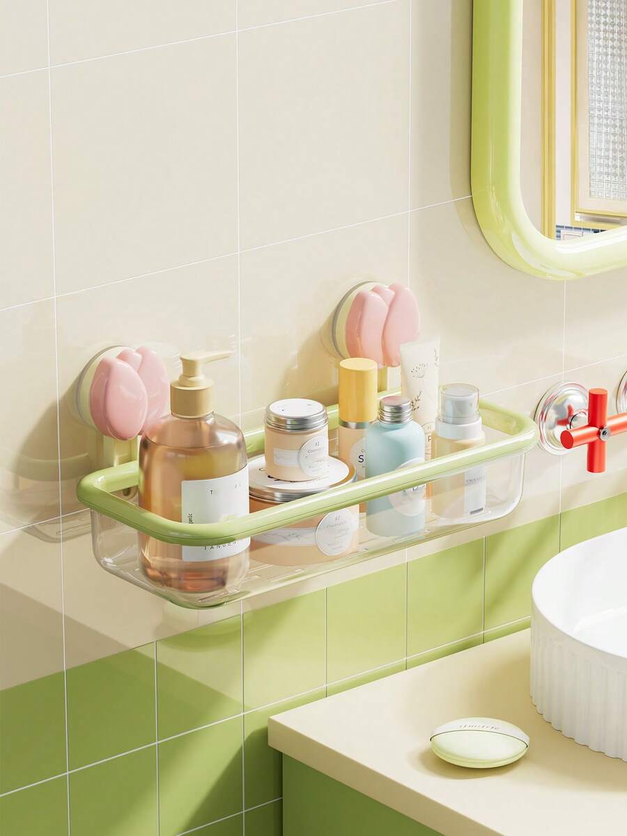 Suction Cup Shower Caddy, Drill-Free Wall Mounted Bathroom Storage Rack, Durable Rust-Proof Plastic Floating Storage Basket, Space-Saving Shampoo Soap Toiletries Organizer - Multicolor - View 1