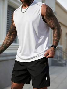 Men's Fashion Sleeveless Tank Top & Shorts Set, Suitable For Summer Activities, New Summer Casual Outdoor Outfit - White - View 2