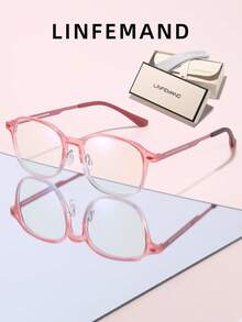 LINFEMAND 1 Pair Minimalist Gradient Translucent Non-Prescription Glasses, Hollow Temple Design, Exquisite & Lightweight, Suitable For Online Classes, Office, Daily Wear, Unisex Minimalist Decorative Frames, Comes With Brand Full Set Exquisite Gift Box - Clear - View 5