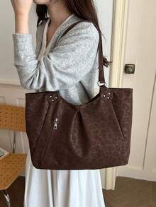 Large Capacity Women's Tote Bag, New Leopard Print Shoulder Bag - Coffee Brown - View 4