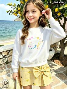 Children's Casual Cute Hooded Sweatshirt With Colorful "POP POPS Girl" Pattern Printed, Breathable, Suitable For Daily Wear In Autumn And Winter - White - View 4