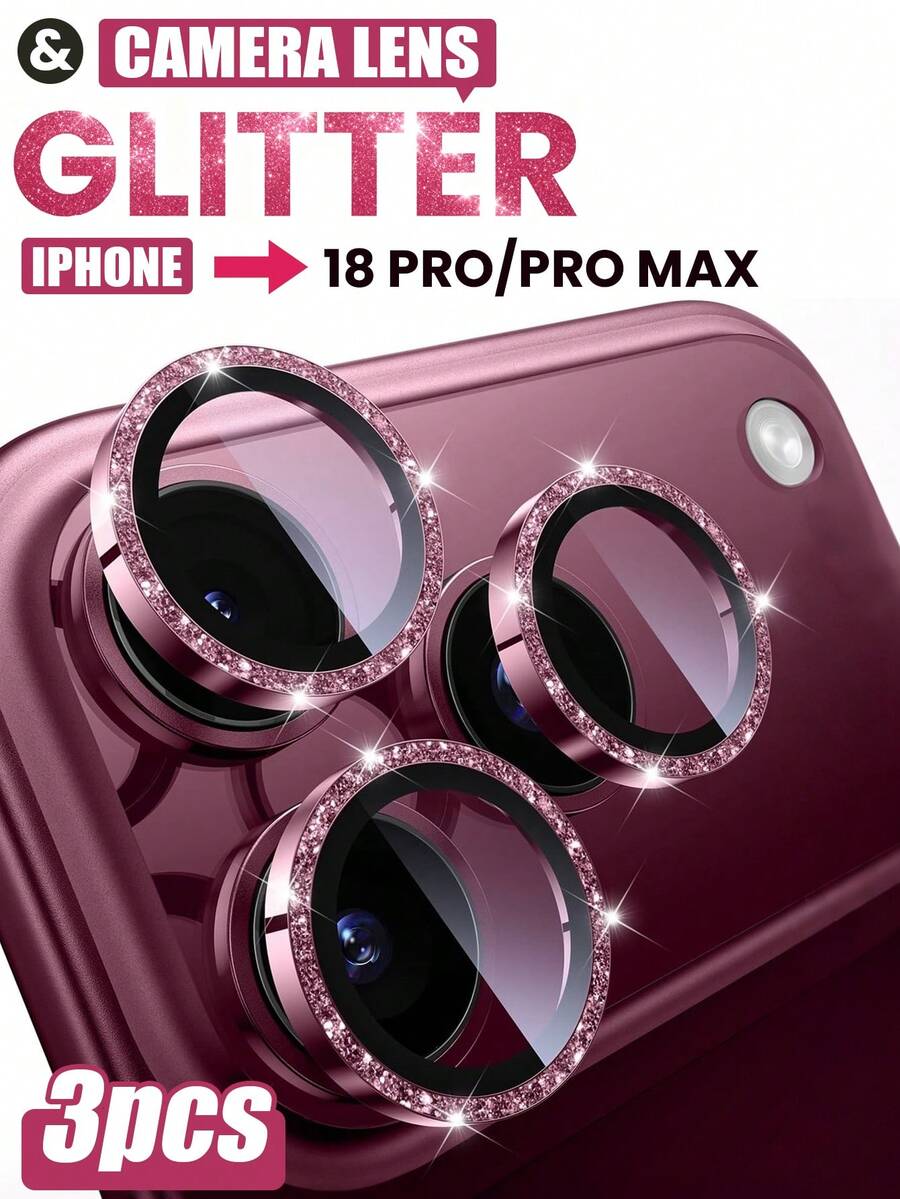 3 Packs [2026 New] 9H Tempered Glass Camera Lens Protector Compatible With Iphone 18 Pro Max/18 Pro, Burgundy Glitter, HD Clear, Anti-Scratch, Anti-Fingerprint, Shatterproof, Metal Frame, Bubble Free, Easy Install, Case Friendly, Birthday Gift For Friends & Family - Burgundy - View 1