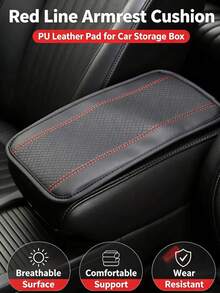 1pc Car Center Console Pad, PU Leather Center Console Pad, All-Season Waterproof Armrest Storage Box Cover, Breathable Soft Central Armrest Box Cover, Non-Slip Interior Armrest Protective Pad - Multicolor - View 7