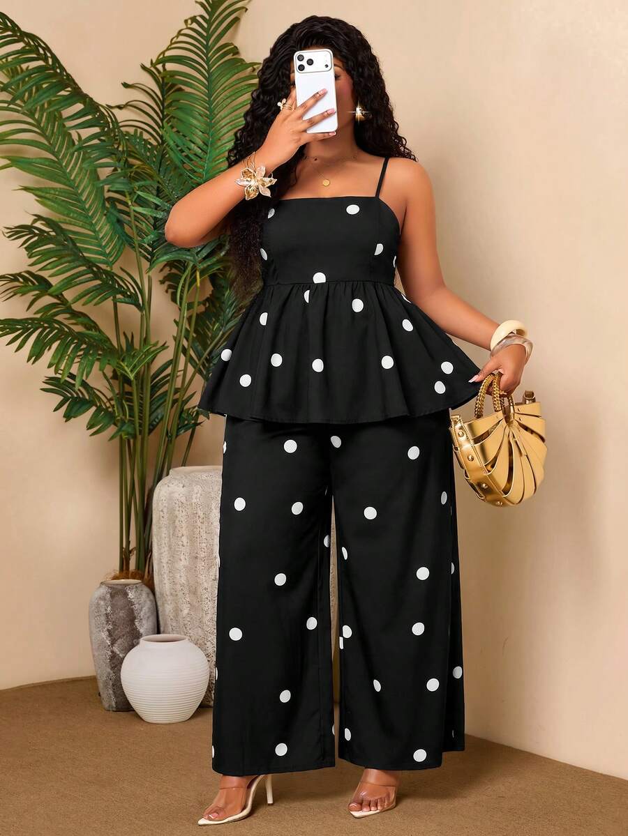 BIUBIU Plus Size Fashion Polka Dot Women's 2 Pieces Set, Spaghetti ...