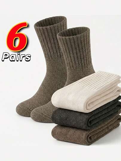 10pcs Women's Winter Thickened Warm Socks, Casual Solid Color Mid-Calf Socks, Fleece Lined Thickened Socks, Winter Thickened Snow Socks, Plain Versatile Outdoor Warm Socks, 1 Pair, 6 Pairs/5 Pairs