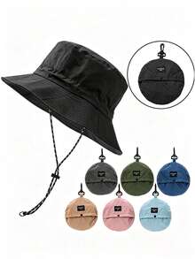 2PCS Solid Color Minimalist Casual All-Season Waterproof Quick-Dry Men's Bucket Hat, Unisex Foldable Portable Bucket Hat, Windproof Drawstring Adjustable Sun Hat, Travel Hiking Sun Protection Fishing Outdoor Sports Commute Sun Hat, Lightweight Portable, Suitable For All Ages, Adjustable Foldable, UV Protection, Gift For Friends, - Multicolor - View 6