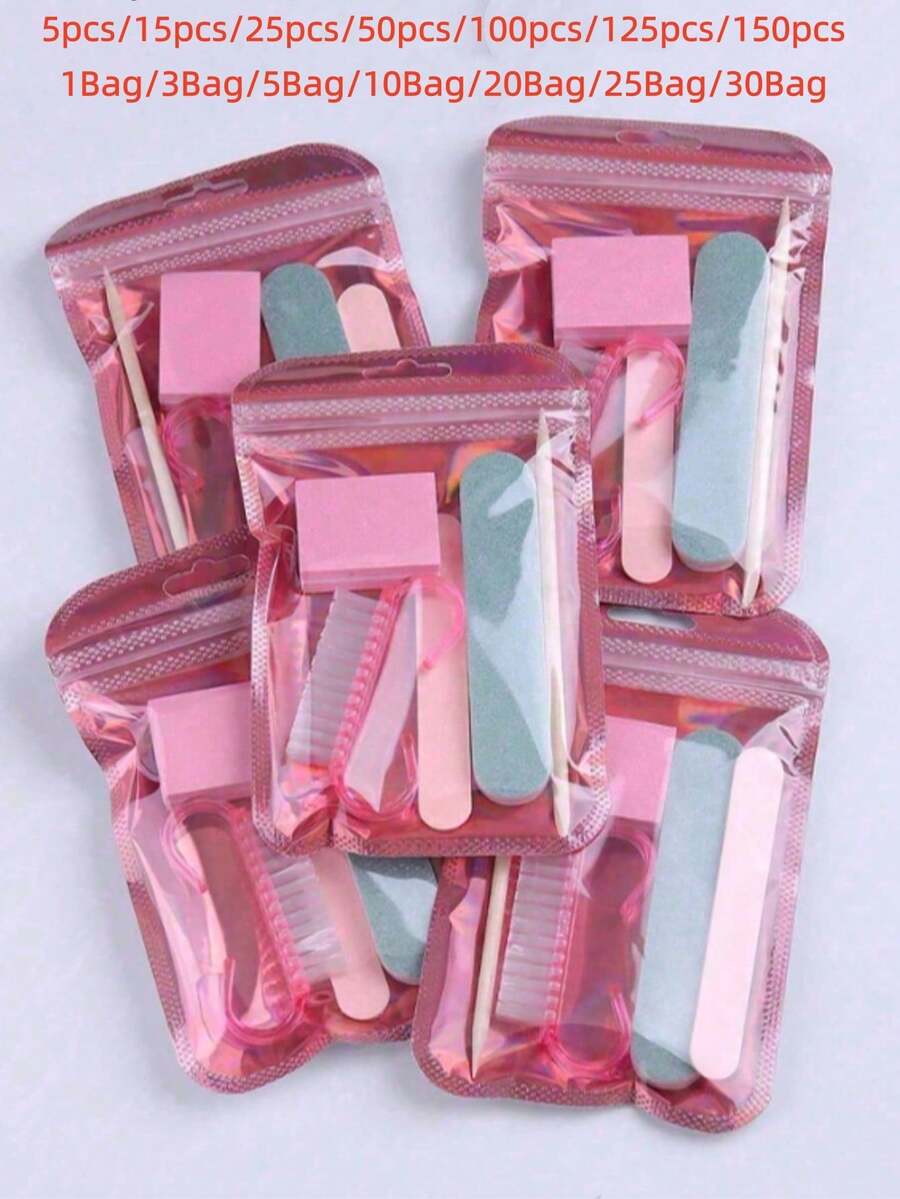 1-150pcs Mini Nail Trimming Tools (5pcs/Pack), Double-Sided Nail File, Wooden Cuticle Pusher, Manicure Care, Suitable For Back To School, Halloween, Christmas Gifts