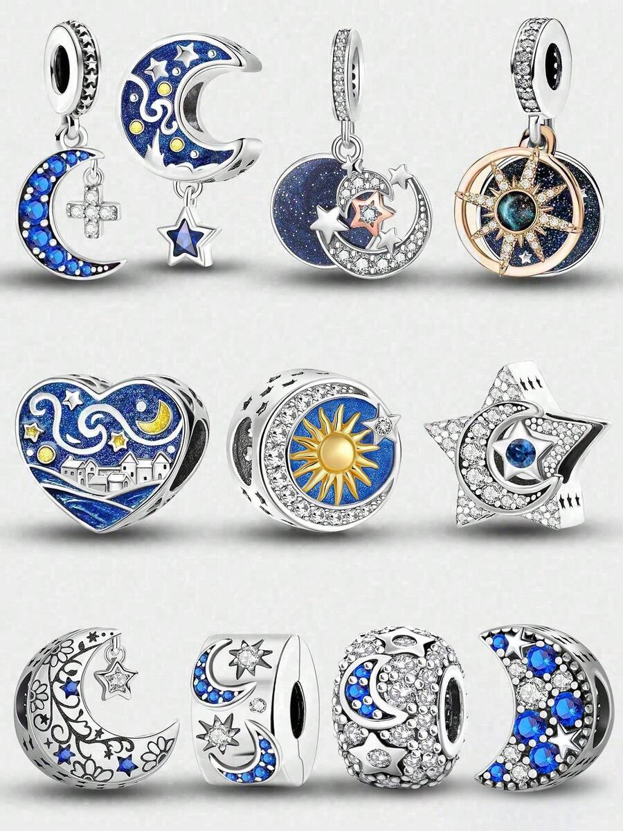 1pc Moon & Star Beaded Charm, Suitable For Women's Bracelet, Bangle DIY Jewelry Making And Daily Accessory Decoration