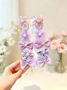 10pcs Sweet Bow & Flower Hair Clips Set, Cute Mesh & Pearl Decorated Hair Accessories For Women's Daily Styling - Multicolor - View 4