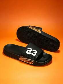 Men's Graffiti Comfortable Colorblock Soft One-Strap Slides Personalized Korean Style Outdoor Plus Size Sandals - Black - View 2