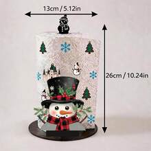 2D Flat Christmas Snowman With Top Hat, Red & Black Plaid Scarf And Castle Print Paper Towel Holder, Acrylic Material Vertical Roll Paper Storage Rack, Kitchen & Dining Table Decor, Easy Installation, Suitable For Christmas Party - Multicolor - View 4
