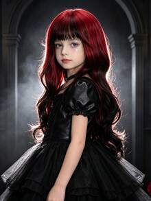 Long Wavy Synthetic Hair Wigs For Kids With Bangs Heat Resistant 26 Inches Halloween, Cosplay - Multicolor - View 5