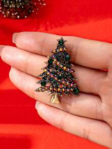 1pc Colorful Christmas Tree Classic Holiday Brooch, Suitable For Women To Wear At Christmas Parties And As Gifts, Versatile Gift Style With Gift Box - Multicolor - View 3