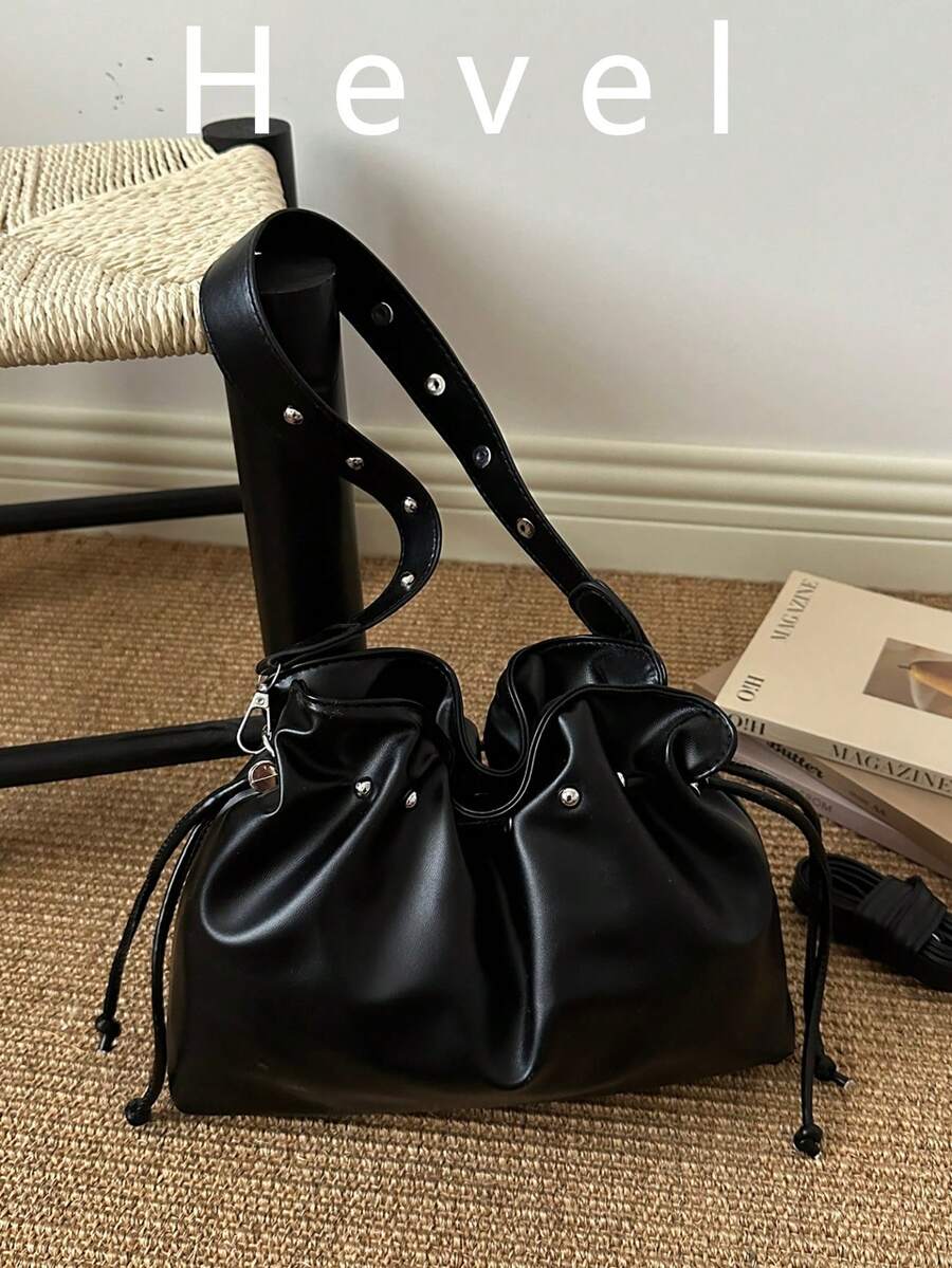 New Women Pleated Handbag, Fashionable Versatile Street Style Shoulder Bag, Underarm Bag,Bags For Woman,Black Bag - Black - View 1
