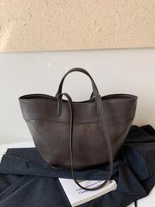 New Fashion Matte Leather Handbag With Magnetic Closure, Women's Tote Bag, Shoulder Bag, Crossbody Bag For Shopping And Commuting - Coffee - View 2