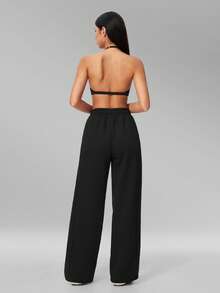 MFVIM Women's Autumn/Winter New Short Bra + Long Sweatpants 2pcs Sports Casual Set - Premium Black - View 9