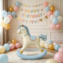 1pc Standing 3D Rocking Horse Aluminum Foil Balloon, Indoor Tabletop Party Decoration Display Ornament Birthday Party Atmosphere Background Room Decor - Blue Rocking Horse - View 5