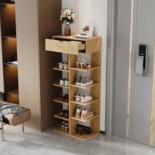 Modern Multifunctional Shoe Cabinet With Open Shelf, 1 Drawer, And 10 Storage Compartments. Shoe Cabinet For Entryway, Wood Color, 55*33*133. - 1 - View 7