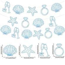 1 Set Beach Last Call Banner, Blue Beach Bridal Or Bachelorette Party Decor, Shell Champagne Glass, Wedding Ring Shaped Paper Beach Shell Party Banner, Natural Seashell Starfish Conch Ocean Party Decor, Paper Banner For Summer Beach Birthday Party - Multicolor - View 2