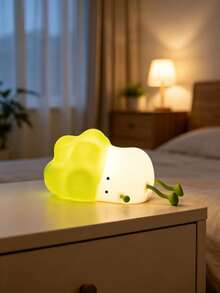 1PC Green Squishy Cabbage‑Shaped Tap Sensor Night Lamp, Soft Silicone LED Mood Light, USB Rechargeable Bedside Light For Dorm, Home Decor, Kids Birthday Present - Multicolor - View 4