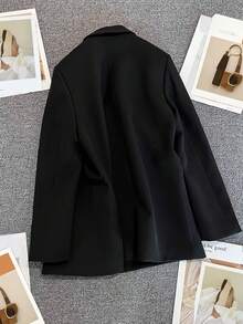 Spring/Summer Women's Solid Color Long Sleeve Double-Breasted Blazer, Notch Lapel | Suitable For Dates, Parties, Outings And Holiday Celebrations - Matte Black - View 6