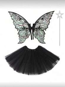 Fairy Costume Set, Butterfly Wing Flowing Dress With Star Wand Prop, Halloween Role Play Party Outfit, Transparent Mesh Butterfly Wings - Multicolor - View 18