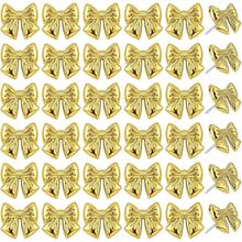 12pcs/24pcs Cute Gold Bow Decorative Push Pins, Suitable For Office - Heart - View 1