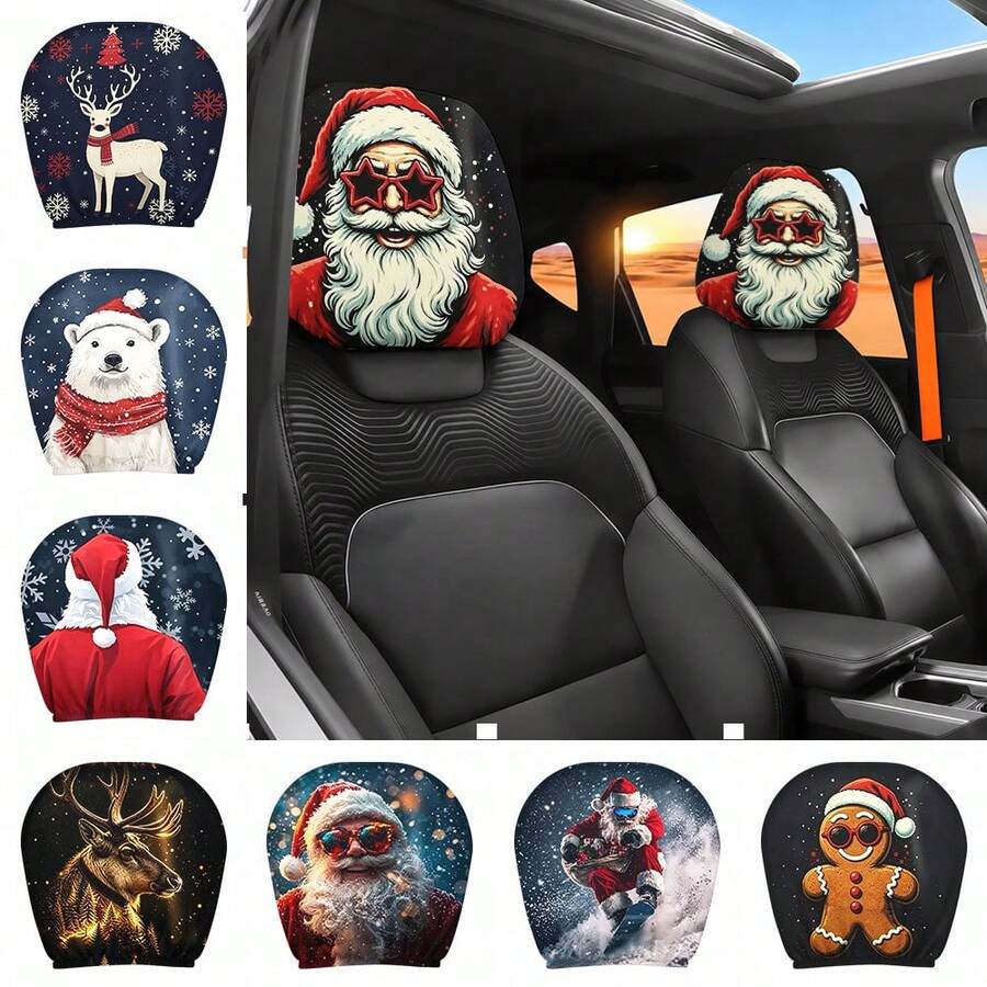 1pc Car Decoration Item Holiday Party Atmosphere Decor Headrest Cover, Car Headrest Decorative Sleeve - View 1