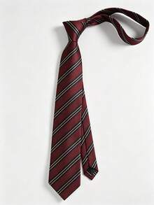 1pc Men's Striped Burgundy Tie Classic Business Formal Necktie Vintage Diagonal Stripe Suit Tie Commute Wedding Suit Accessory - Burgundy - View 5