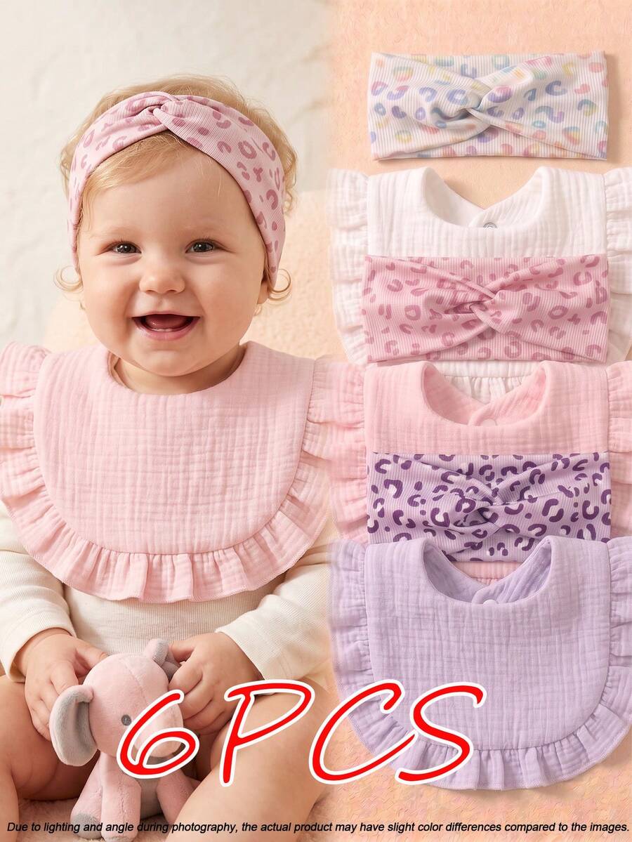 6PCS Girls Pure Cotton Printed Knotted Cute Baby Hair Accessories Candy Color Soft Skin-Friendly Baby Bib Set Suitable For Daily Use - Multicolor - View 1