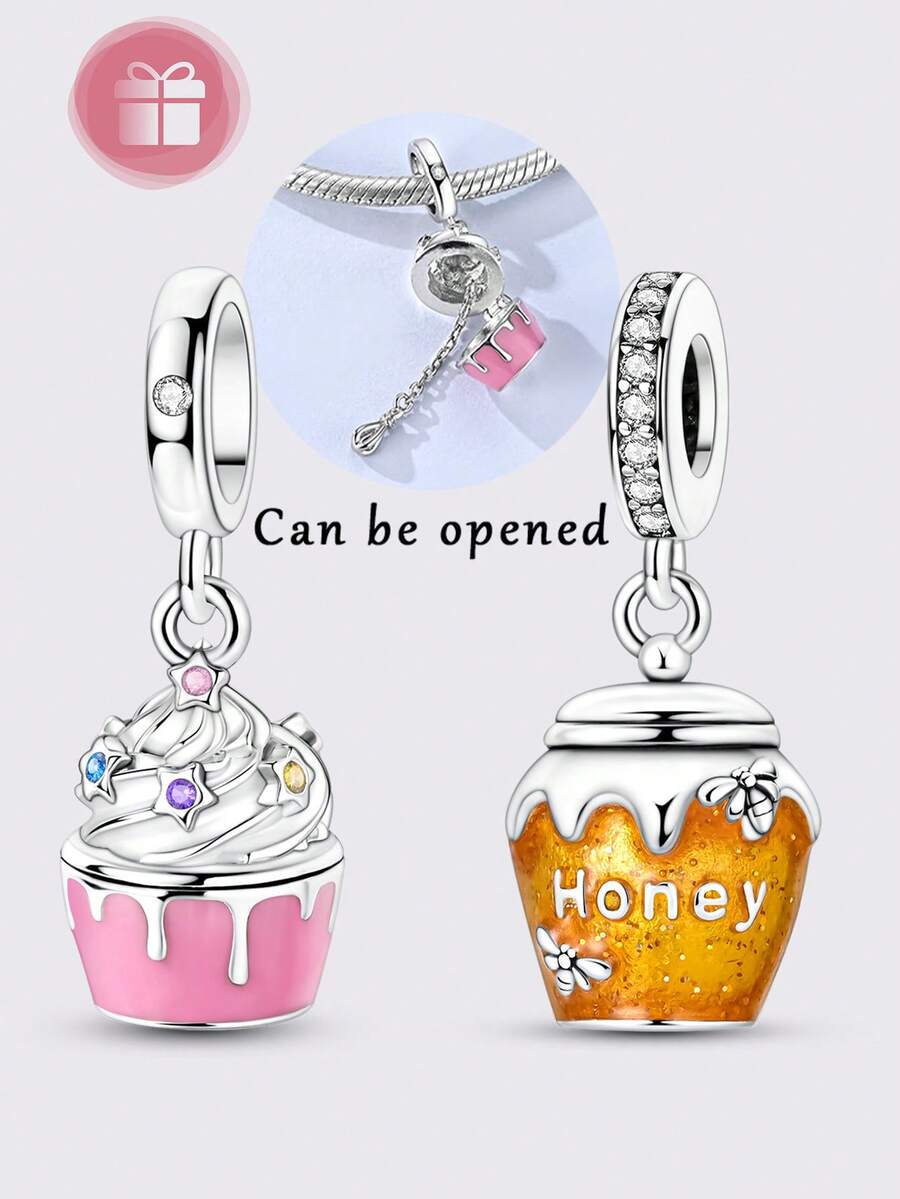 1 Pieces Original Design Silvery Color Honey Cake Charms Beads Colored Glaze Cubic Zirconia Inlay DIY Making For Women Fits Original Bracelet - Multicolor - View 1
