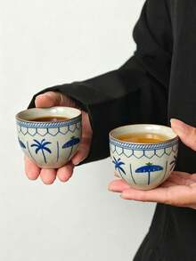 1/2/4/6pcs Floral Ceramic Tea Cups, Home Guest Tea Cups, Red Tea Cups, Tasting Cups, Kung Fu Tea Cups, One-Sip Cups, Water Cups, Espresso Cups, Suitable For Home, Gathering, Party, Gift Giving - Multicolor - View 3