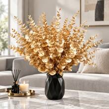 Gold Eucalyptus Artificial Flowers - Realistic Artificial Eucalyptus Leaves Perfect For Christmas, Wedding, Valentine's Day Decor And Home Decor (Pot Not Included) - Gold - View 1