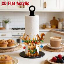 2D Flat Christmas Reindeer Print Paper Towel Holder, Acrylic Material Vertical Roll Paper Storage Rack, Kitchen Dining Table Decor Ornament, Easy Installation, Suitable For Christmas Holiday Party Home Room Decoration (Paper Not Included) - Multicolor - View 10