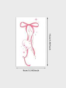1 Sheet Pink Bow Heart Temporary Tattoo Stickers, Gradient Ribbon With Dotted Line Fake Tattoos, Sweet Girly Aesthetic Body Art For Women, Waterproof Upper Arm Decor - Multicolor - View 5