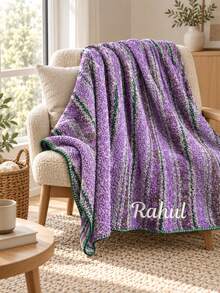 1Pc Custom Embroidered Dopamine Knit Blanket, Personalized Custom Name Embroidery, 5 Color Options, For Living Room Bedroom Couch, Ideal Holiday Gift For Family Members, Friends And Relatives, Indoor Home Decor - Multicolor - View 6