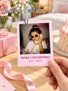 Custom Birthday Photo Card Stickers, Personalized Photo Stickers, Personalized Mini Photo Cards With Name And Year, Y2K Pink Border Party Favor Cards, Customized Commemorative Birthday Gift Cards - Multicolor - View 5
